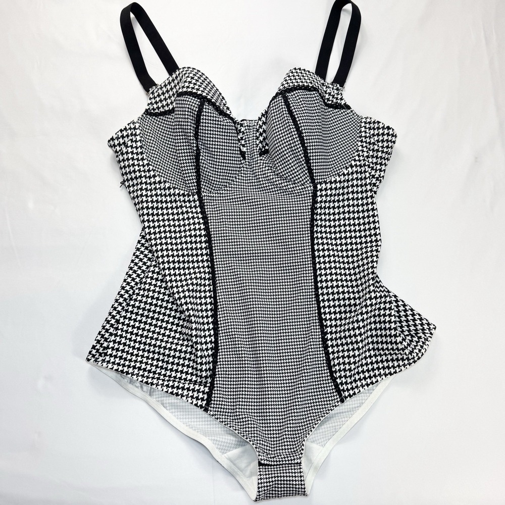 Gok Wan Underwired Body Shaper Corset 46C Shapewear Bodysuit Houndstooth Pinup